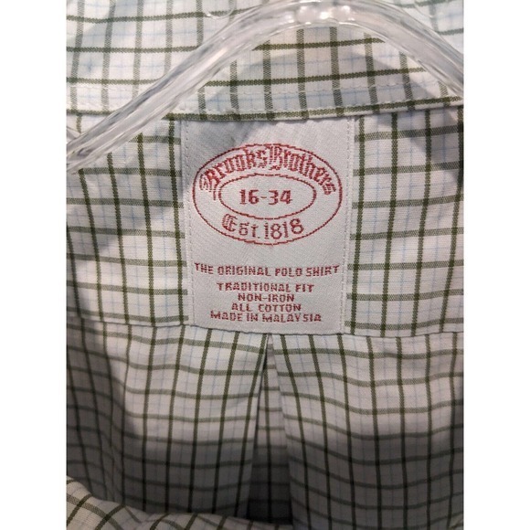 Brooks Brothers Men's 16-34 Gray Checked Long‎ Sleeve Button Up Cotton - Picture 4 of 4